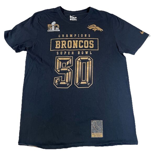 The Nike Tee Denver Broncos Super Bowl 50 Champions T-Shirt NFL Men's Large - Picture 1 of 7